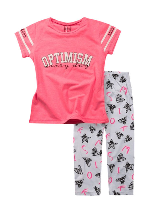 Kinder-Set mit Leggings Sommer 2Stück Fluo Pink, White
