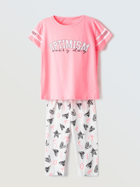 Kinder-Set mit Leggings Sommer 2Stück Fluo Pink, White