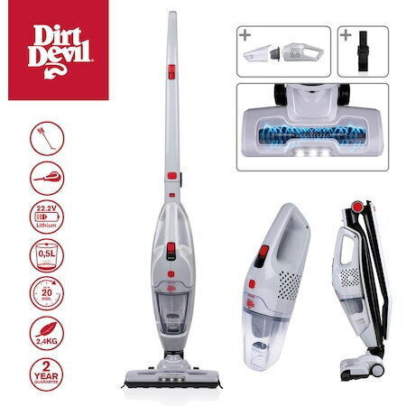 Dirt Devil Reîncărcabilă Aspirator 2 în 1 Stick & De Mână 22.2V Albă DD9007
