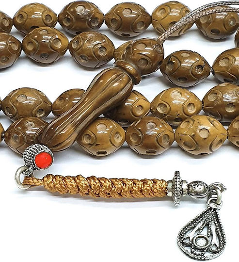 Roloi Komboloi Graven Worry Beads with 33 Beads Brown 37cm
