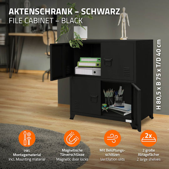 Metallisches Büroaufbewahrungsschrank Schwarz 75x40x80,5cm