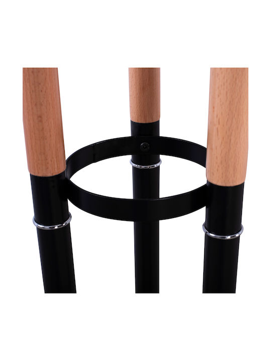 HomeMarkt Metallic Coat Rack Black/ Natural Triple with Cement Base & 9 Hooks Wyatt 37x37x173cm
