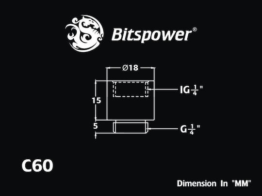 Bitspower Adapter G1/4 Inch Male To G1/4 Inch Female 15mm Glossy Black