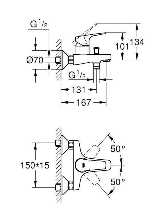 Grohe Миксер Батерия Баня Сребрист