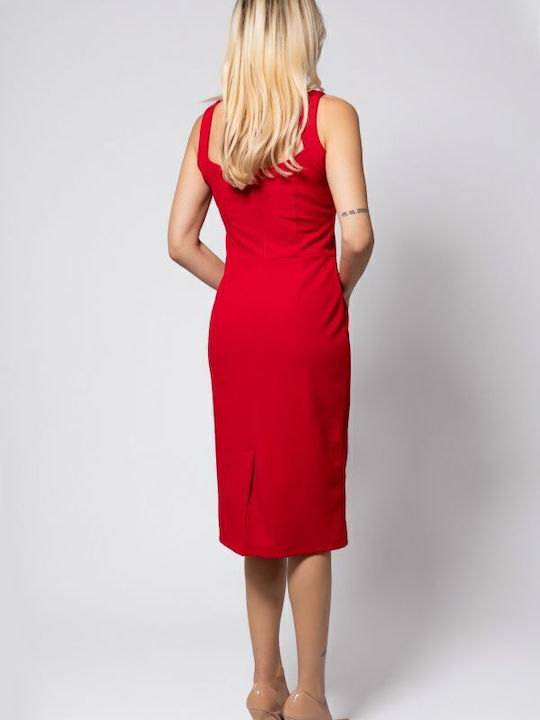 Summer Midi Dress Sleeveless Red