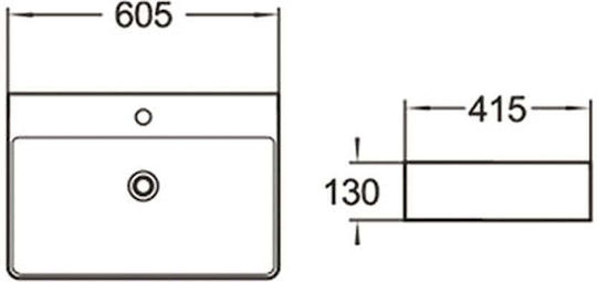 Tema Επικαθήμενος Νιπτήρας Πορσελάνης 60.5x41.5x13cm Λευκός