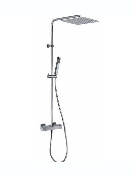 Paini Quadra Eco Shower Column with Bathtub Mixer 119cm Silver