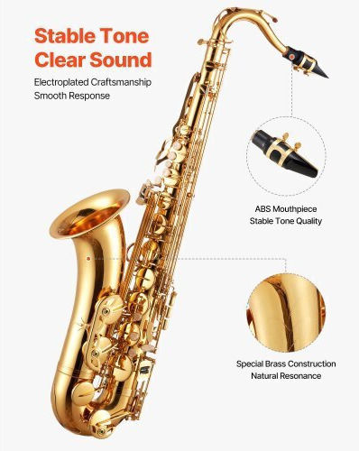 Vevor Tenor Saxophone Gold Brass B Flat Saxophone Kit Beginners Mouthpiece Case