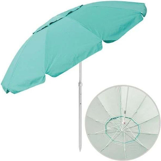 Umbrelă Plajă Anti Vânt Protecție Soare UPF 50+ Cadru Metalic 4 Inele Ø2.25m Turcoaz-Argintiu