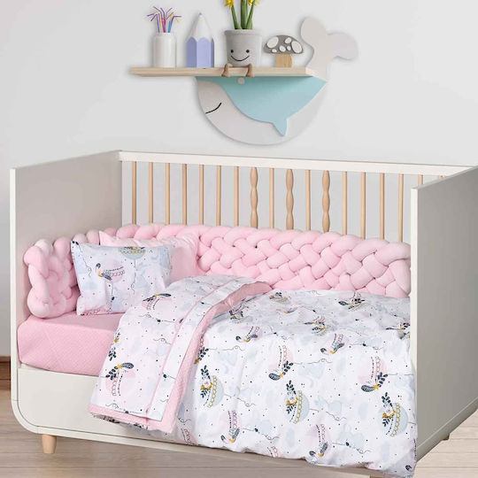 Das Home Fun 4915 Set Baby Bettlaken Für Krippe Baumwolle Hellblau, Minze, Rosa Rosa 130x170cm 3Stück