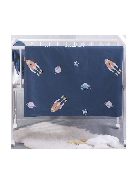 Rythmos Spaceship Baby Sheet Cradle Cotton Blue 80x110cm