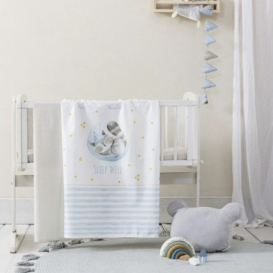 Nima Sleepy Racoon Set Baby Bettlaken Für Wiege Baumwolle Schläfriger Waschbär Blau 70x110cm 2Stück