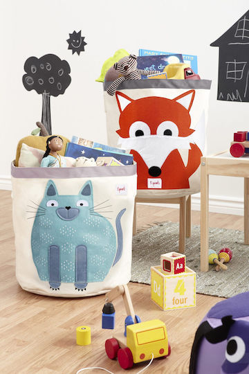 3 Sprouts Children's Storage Basket made of Fabric Cat Light Blue 43x43x45cm 1pcs