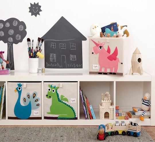 3 Sprouts Kinder Aufbewahrungskorb Faltbar aus Stoff Mouse Gray 33x33x33cm 1Stück