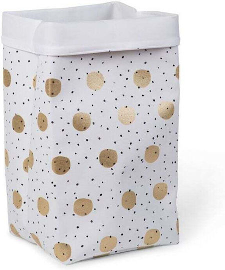 Childhome Παιδικό Καλάθι Απλύτων από Ύφασμα Canvas Gold Dots Λευκό 32x32x32cm