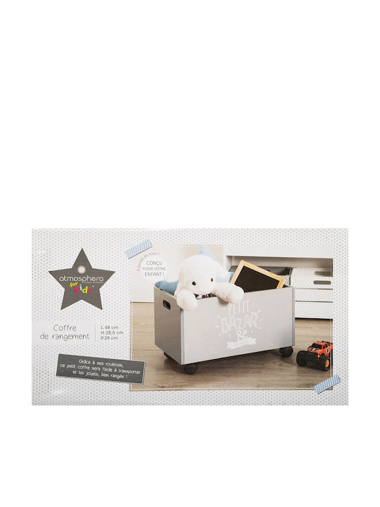 Atmosphera Kinder Aufbewahrungsbox aus Holz Roulettes Trunk Gray 48x28x28.5cm 1Stück