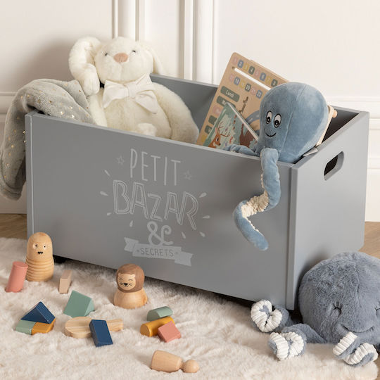 Atmosphera Kinder Aufbewahrungsbox aus Holz Roulettes Trunk Gray 48x28x28.5cm 1Stück