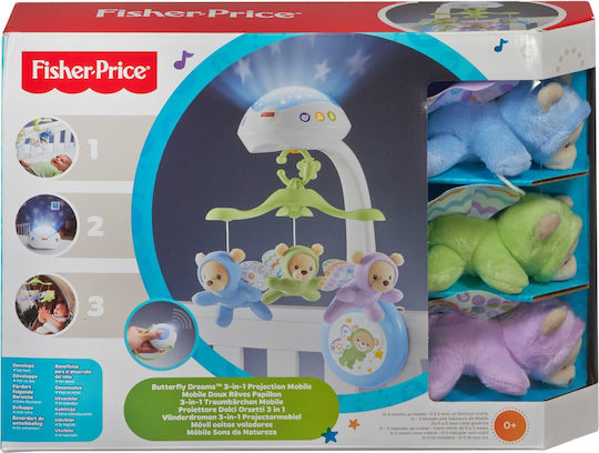 Fisher Price Mobile for Cot with Music and Rotation Teddy bears for 0++ Months