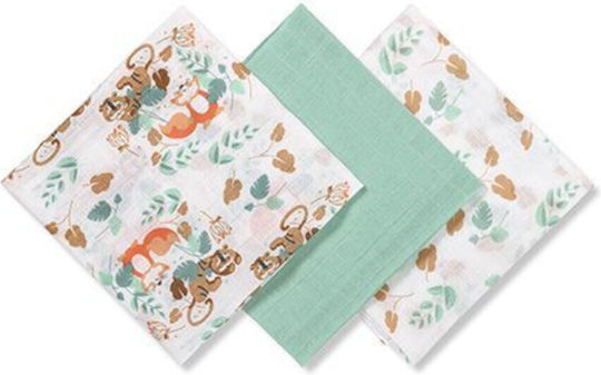 Babyono Muslin Swaddle Wraps Green Green 70x70cm. 3pcs