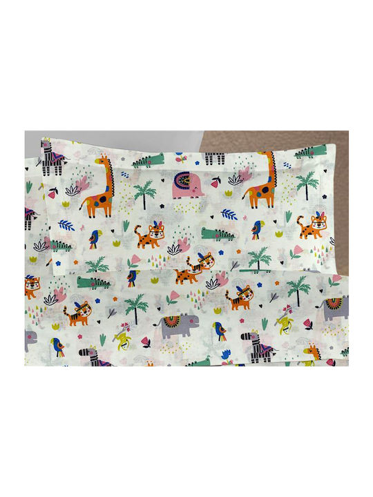 Dimcol Zoo Cotton Swaddle Wrap White Green 80x80cm.