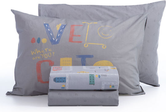 Nef-Nef Homeware Σετ Σεντόνια Μονά Βαμβακερά Velocity Grey Γκρι 170x260cm 3τμχ