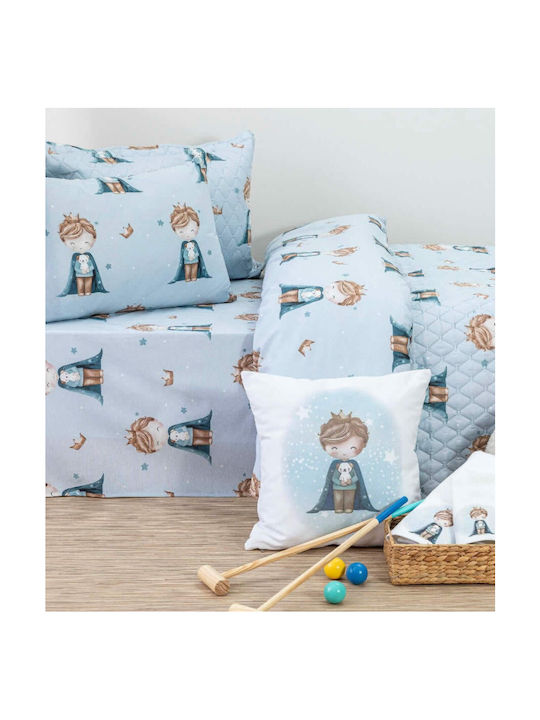 Borea Σετ Σεντόνια Μονά Βαμβακερά Little King Πετρόλ 160x250cm 3τμχ