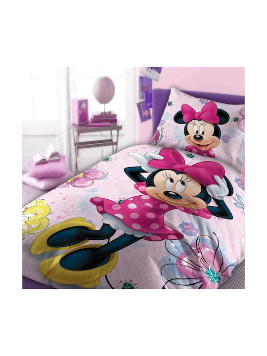 Dimcol Σετ Σεντόνια Μονά Βαμβακερά Minnie 852 Pink 160x240cm 2τμχ