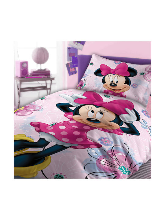 Dimcol Σετ Σεντόνια Μονά Βαμβακερά Minnie 852 Pink 160x240cm 2τμχ