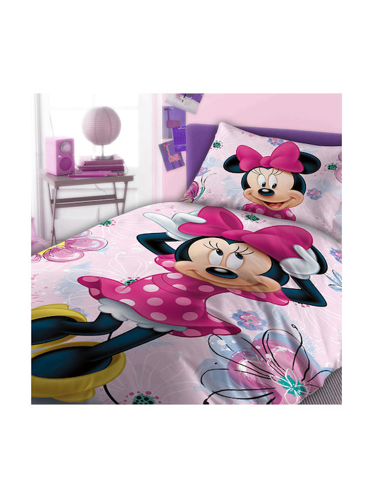 Dimcol Σετ Σεντόνια Μονά Βαμβακερά Home Minnie 853 Pink 160x240cm 3τμχ