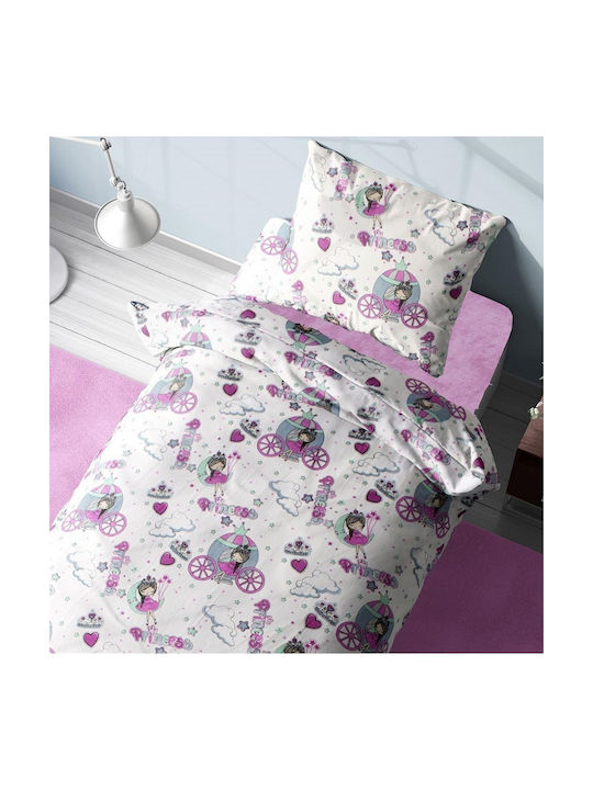 Dimcol Sheet Set Single from Cotton & Polyester Princess White-lila 160x240cm 3pcs