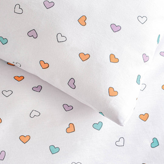 Rythmos Seturi de cearșafuri Super dublu Cu elastic Bumbac Tiny Heart Alb 165x205cm 4buc
