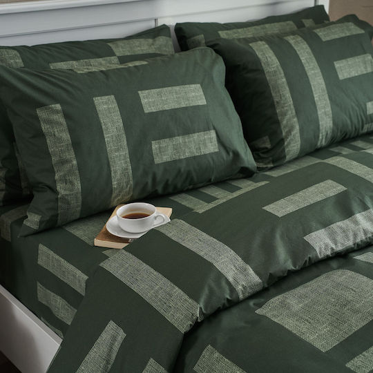 Charalambidis Textiles Sheet Single with Elastic Band from Cotton & Polyester Green 90x200cm