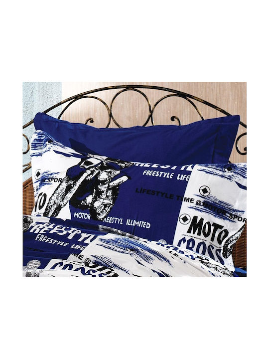 Dimcol Σετ Σεντόνια Μονά από Βαμβάκι & Πολυεστέρα Motocross 289 Blue 160x240cm 3τμχ