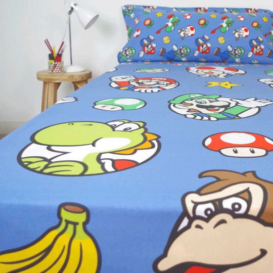 Nintendo Σετ Σεντόνια Μονά από Βαμβάκι & Πολυεστέρα Super Mario Bros Μπλε 90x195cm 3τμχ