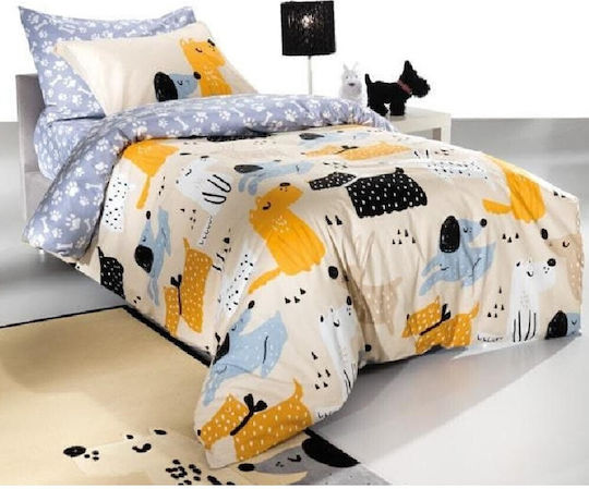 Saint Clair Kids Sheets Set with Elastic Band Doggy Blue 160x250cm Saint Clair Kids Sheets Set with Elastic Band Doggy Blue 160x250cm