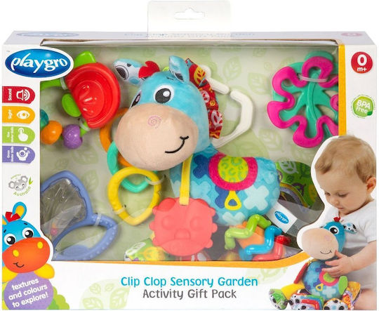 Playgro Suspendata Jucărie pentru Leagăn și Cărucior cu Teether Clip Clop Sensory Garden pentru 0++ Luni