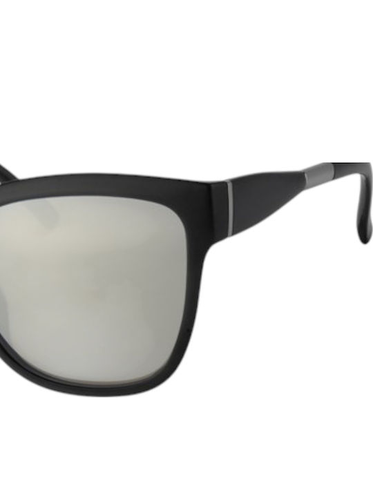 Paolo Moss Women's Sunglasses with Black Plastic Frame and Silver Mirror Lens 2013066062