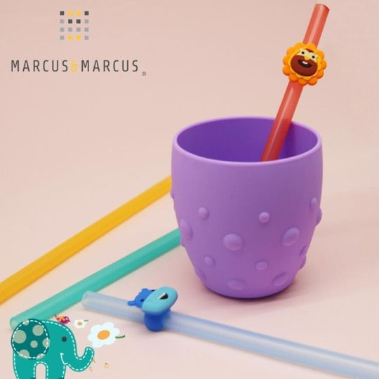 Marcus & Marcus Silicone Baby Replacement Straw Family with animals & Cleaning Brush 4pcs Multicolour