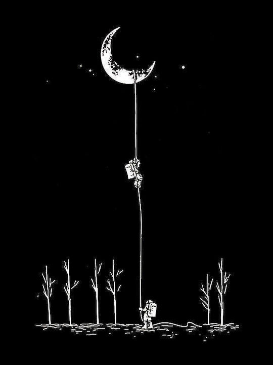 To Moon Back Unisex T-shirt Βαμβακερό Μαύρο