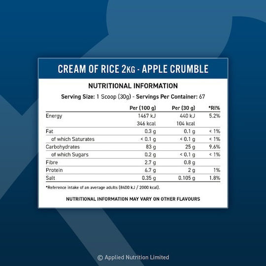 Applied Nutrition Cream Of Rice Special Food Supplement 2000gr Unflavoured