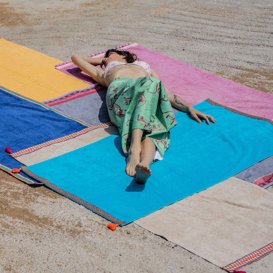 White Fabric Beach Towel Cotton Blue 80x160cm.