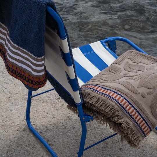 White Fabric Beach Towel Cotton Beige 80x150cm.