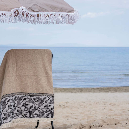 White Fabric Beach Towel Cotton Beige 80x160cm.