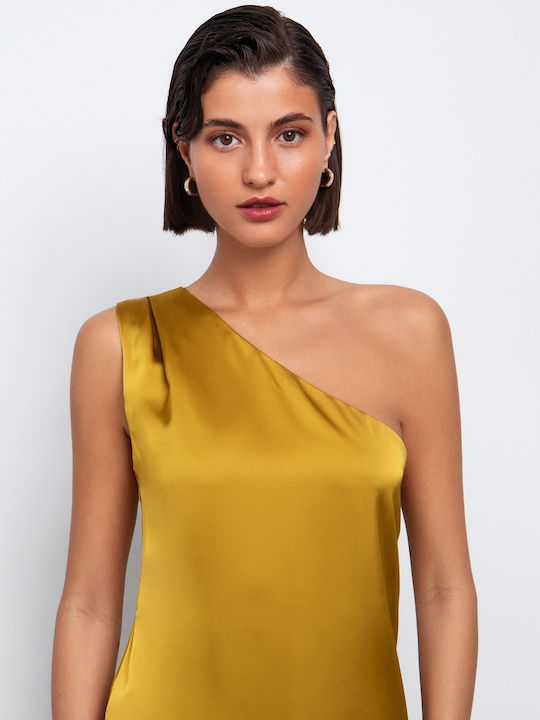 Summer Midi Evening Satin Dress Yellow