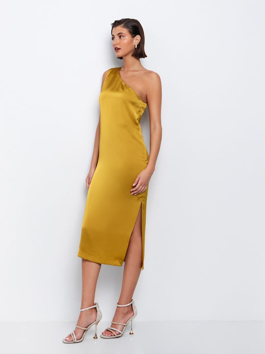 Summer Midi Evening Satin Dress Yellow