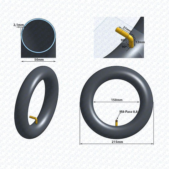 Inner Tube Electric Scooter Ewheel 8.5x2 Xiaomi Valve 90° Black