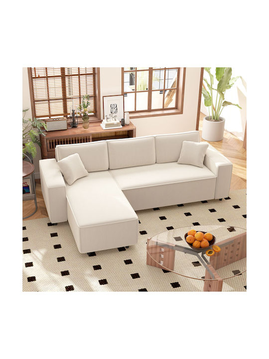 Ecksofa mit Rechteckecke Samt Weiß Creme 241x153x83cm