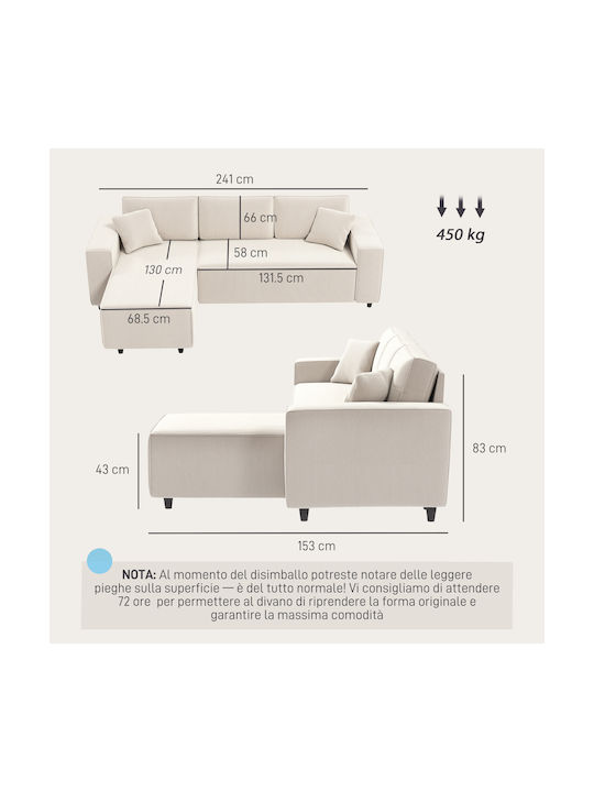Ecksofa mit Rechteckecke Samt Weiß Creme 241x153x83cm