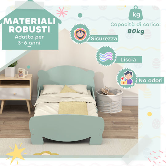 Pat pentru Copii Single Verde pentru Saltea 80x143.5cm