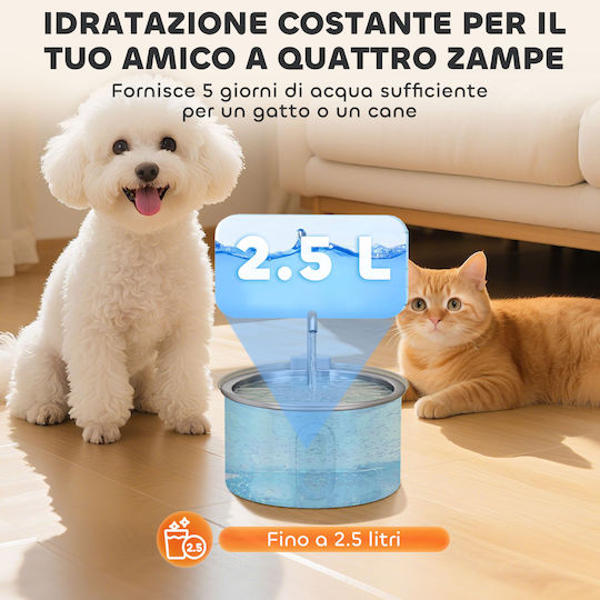 Pawhut Stainless Steel Water Fountain for Dog & Cat 2.5lt 19.4x19.4x18.7cm